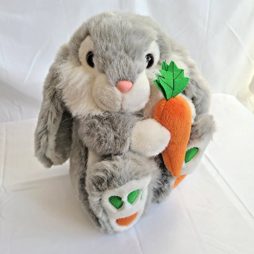 Vtg Aurora Bunny Rabbit Plush Easter Stuffed Animal Carrot Feet Floppy Ears 12"
